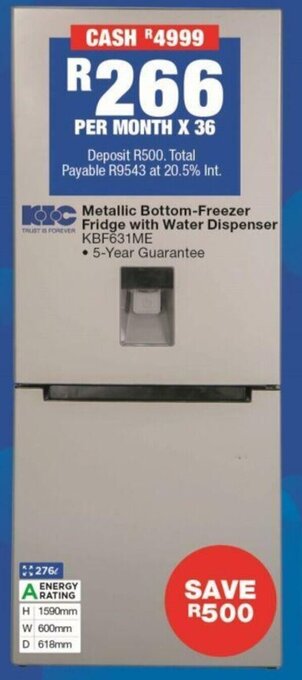 OK Furniture Metallic Bottom Freezer Fridge with Water Dispenser KBF631ME offer