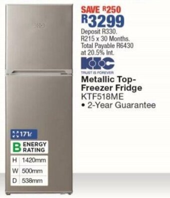 OK Furniture Metallic Top Freezer Fridge KTF518ME offer