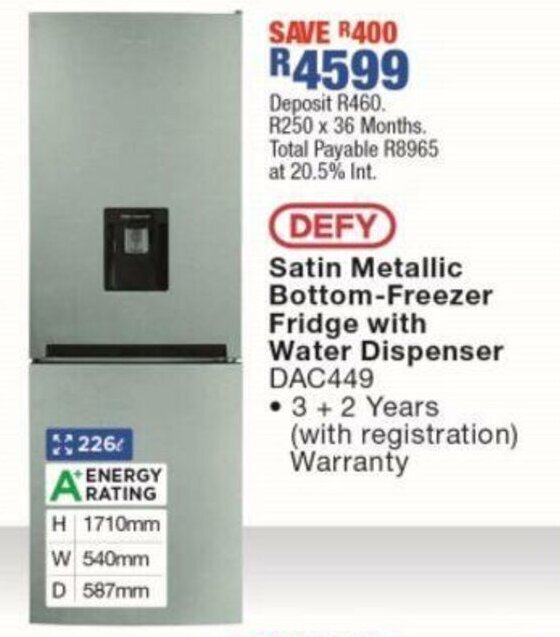 Satin Metallic Bottom Freezer Water Dispenser DAC449 offer at OK Furniture