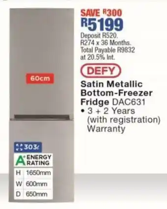 OK Furniture Satin Metallic Bottom Freezer Fridge DAC631 offer