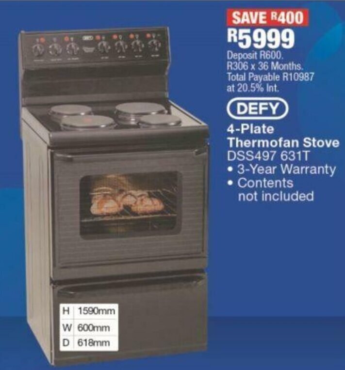 Defy 4 Plate Thermofan Stove DSS497 631T offer at OK Furniture