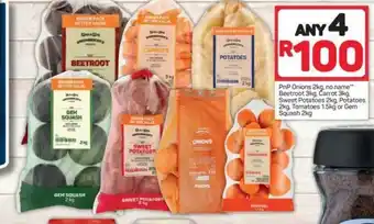 Pick n Pay PnP Onions 2kg, Beetroot 3kg, Carrot 3kg, Sweet Potatoes 2kg, Potatoes 2kg Tomatoes 1.5kg or Gem Squash 1kg offer