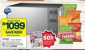 Pick n Pay Russell Hobbs Mirror Finish 1 x 20 Litre Electronic Microwave Oven offer
