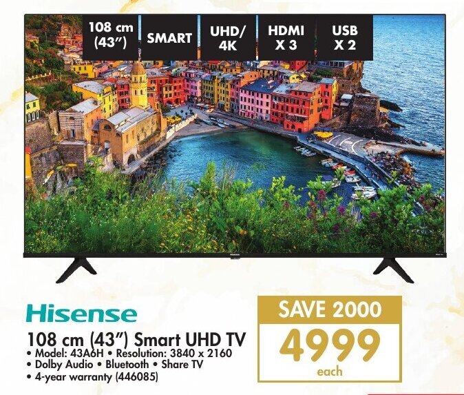 Hisense 108cm (43") Smart UHD TV offer at Makro
