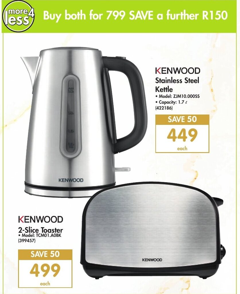 Kenwood Stainless Steel Kettle / 2Slice Toaster offer at Makro