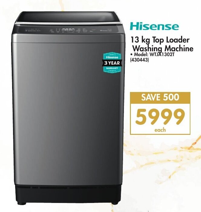Hisense 13kg Top Loader Washing Machine offer at Makro