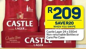 Pick n Pay Castle LAger 24 x 330ml Non-Returnable Bottles or Cans Per Case offer