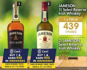 Makro Jameson Select Reserve Irish Whisky 750ml offer