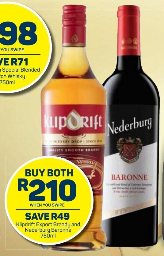 Klipdrift Export Brandy and Nederburg Baronne 750ml offer at Pick n Pay