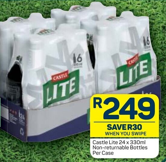 Castle Lite 24 x 330ml Nonreturnable Bottles per case offer at Pick n