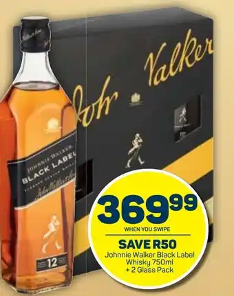 Pick n Pay Liquor Johnnie Walker Black Label Whisky 750ml + 2 Glass Pack offer