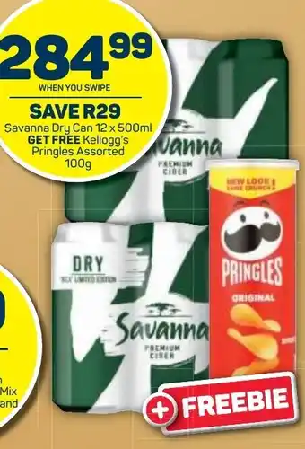 Pick n Pay Liquor Sevanna Dry Can 12 x 500ml Get Free Kellogg's Pringles Assorted 100g offer