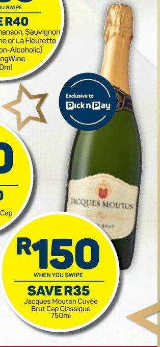 Pick n Pay Liquor Jacques Mouton Cuvée Brut Cap Classique 750ml offer