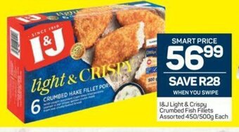 Pick n Pay I&J Light & Crispy Crumbed Fish Fillets Assorted 450/500g offer