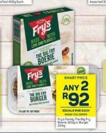 Pick n Pay Fry's Family The Big Fry Boerie 320g or Burger 224g offer