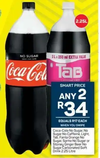 Pick n Pay Coca-Cola No Sugar, No Sugar No Caffeine, Light, Tab, Fanta Orange No Sugar, Sprite No Sugar or Stoney Ginger Neer NS 2.25L offer