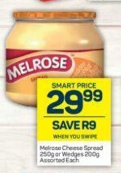 Pick n Pay Melrose Cheese Spread 250g or Wedges 200g Assorted offer