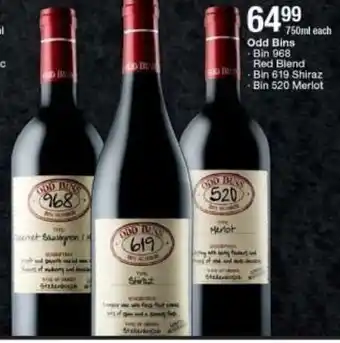 Checkers Odd Bins Bin 968, Red Blend, Bin 619 Shiraz, Bin 520 Merlot 750ml offer