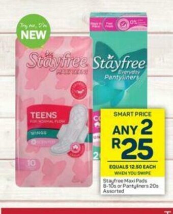 Pick n Pay Stayfree Maxi Pads 8-10s or Pantyliners 20s Assorted offer