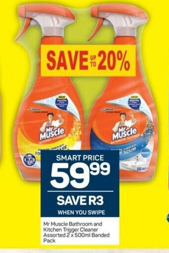 Pick n Pay Mr Muscle Bathroom and Kitchen Trigger Cleaner Assorted 2 x 500ml Banded Pack offer