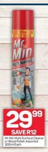 Pick n Pay Mr. Min Multi Surface Cleaner or Wood Polish Assorted 300ml each offer
