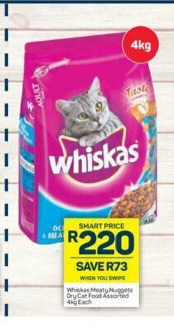 Pick n Pay Whiskas Meaty Nuggets Dry Cat Food Assorted 4kg each offer