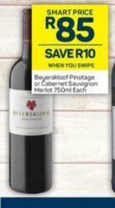 Beyerskloof Pinotage or Cabernet Sauvignon Merlot 750ml each
