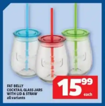 Usave Fat Belly Cocktail Glass Jars with Lid & Straw all variants offer