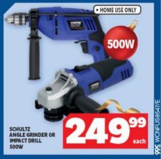 Schultz Angle Grinder or Impact Drill 500W offer at Usave
