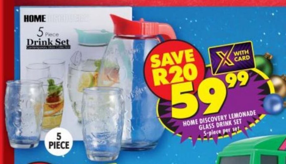 Home Creation Lemonade Glass Drink Set 5piece per set offer at Shoprite
