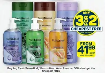 Pick n Pay Buy Any 3 NutriSense Body Wash or Hand Wash assorted 500ml and Get the Cheapest FREE offer