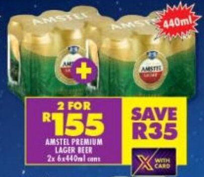 Amstel Premium Lager Beer 2 x 6 x 440ml offer at Shoprite Liquor