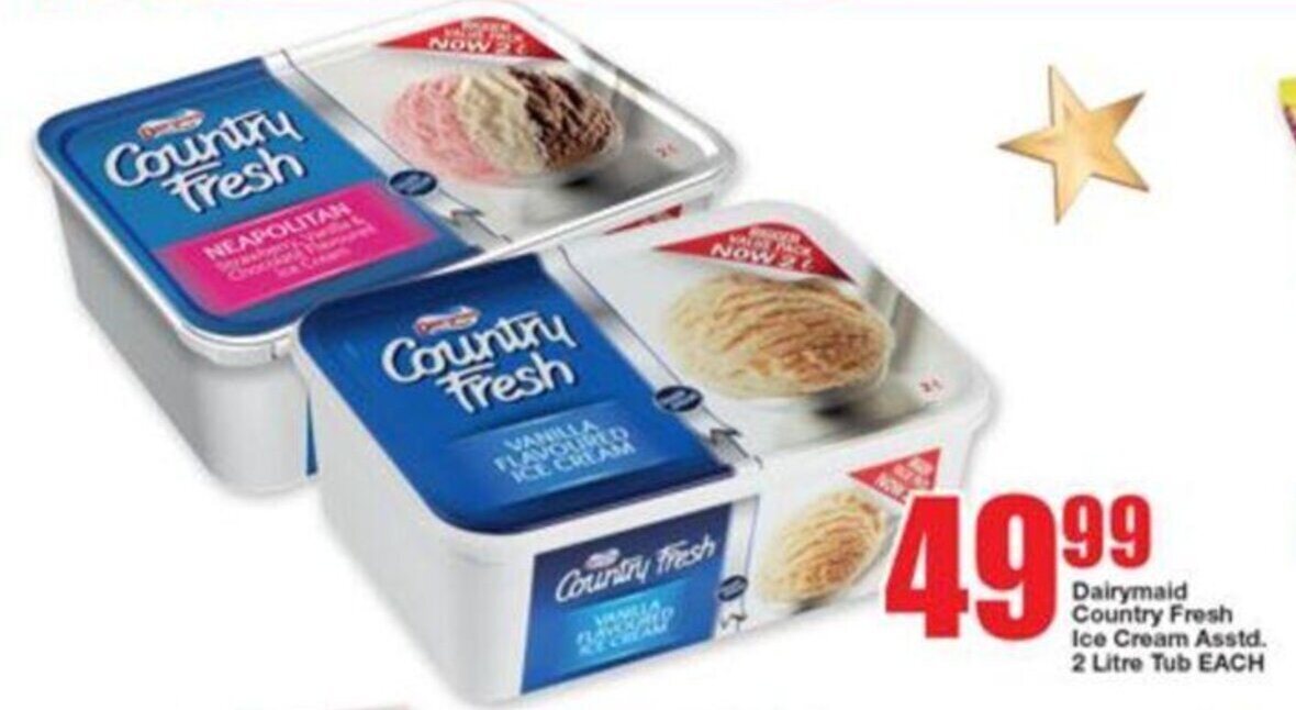Dairymaid Country Fresh Ice Cream Asstd. 2 litre offer at OK Foods
