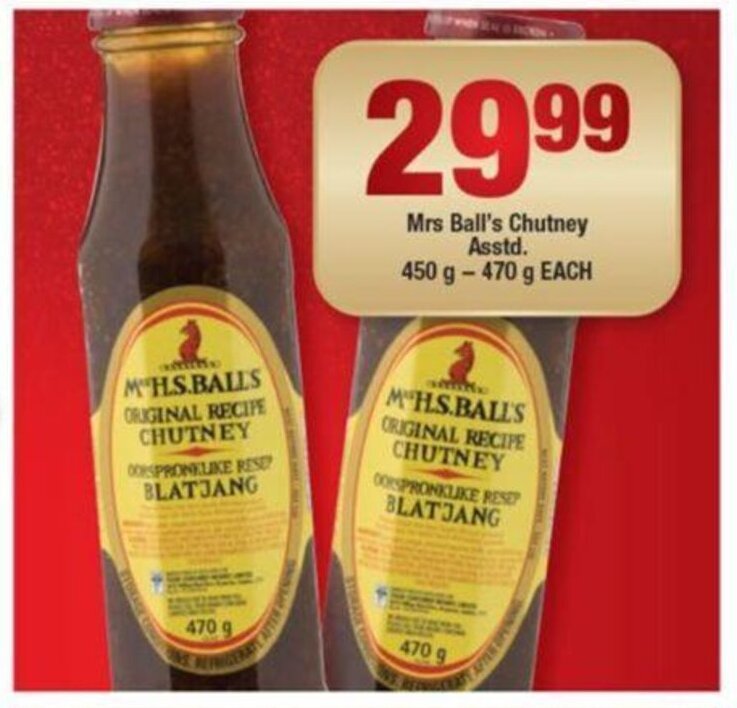 Mrs Ball's Chutney asstd. 450g 470g offer at OK Foods