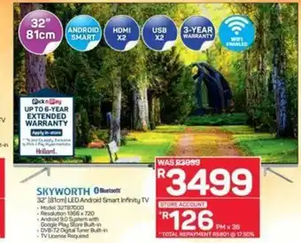 Pick n Pay Hypermarket Skyworth - 32" LED Android Smart Infinity TV Model: 32TB7000 offer
