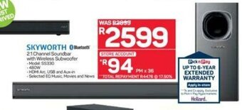 Pick n Pay Hypermarket Skyworth - 2.1 Channel Soundbar with Wireless Subwoofer offer