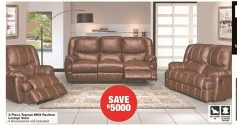 House & Home 3-Piece Tasman MKII Recliner Lounge Suite offer