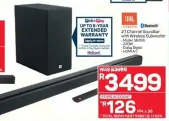 Pick n Pay Hypermarket JBL - 2.1 Channel Soundbar with Wireless Subwoofer offer