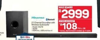 Pick n Pay Hypermarket Hisense - 2.1 Channel Soundbar with Wireless Subwoofer offer