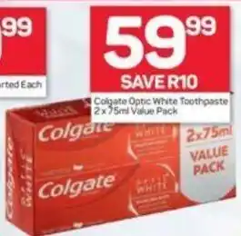 Pick n Pay Hypermarket Colgate Optic White Toothpaste 2 x 75ml Value Pack offer