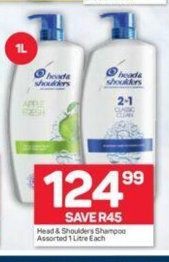 Pick n Pay Hypermarket Head & Shoulders Shampoo Assorted 1 Litre each offer