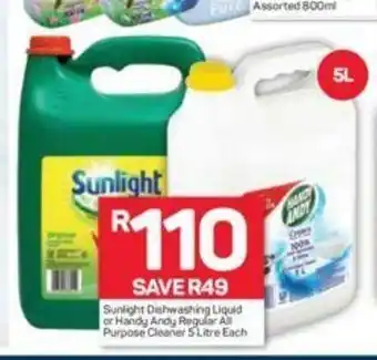 Pick n Pay Hypermarket Sunlight Dishwashing Liquid or Handy Andy Regular All Purpose Cleaner 5 Litre each offer
