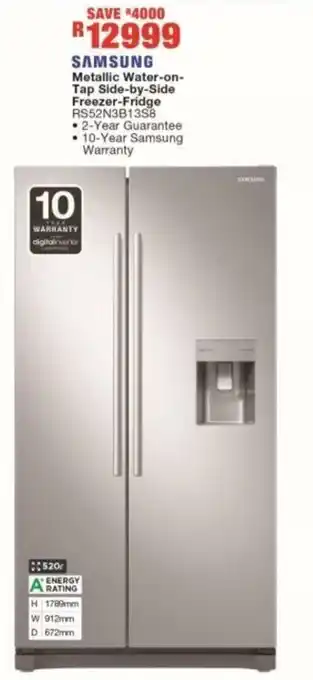 Samsung Metallic Water-on-Tap Side-by-Side Freezer-Fridge RS52N3B13S8