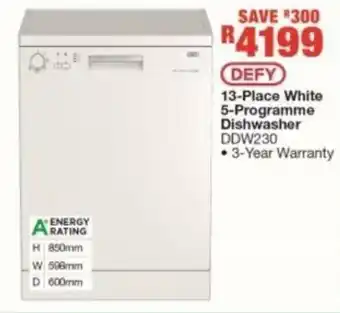 House & Home Defy 13-Place White 5-Programme Dishwasher DDW230 offer