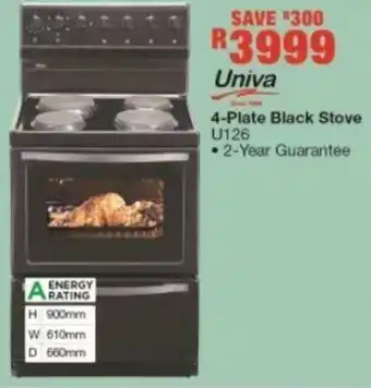 House & Home Univa 4-Plate Black Stove U126 offer