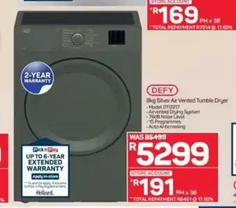 Pick n Pay Hypermarket DEFY - 8kg Silver Air Vented Tumble Dryer offer