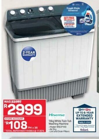 Pick n Pay Hypermarket Hisense - 14kg White Twin Tub Washing Machine offer