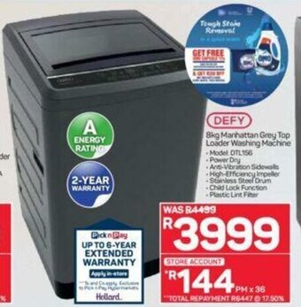 Pick n Pay Hypermarket DEFY - 8kg Manhattan Grey Top Loader Washing Machine offer