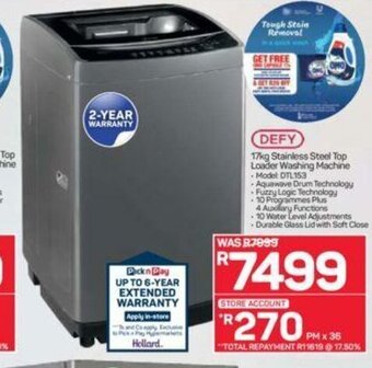 Pick n Pay Hypermarket DEFY - 17kg Stainless Steel Top Loader Washing Machine offer
