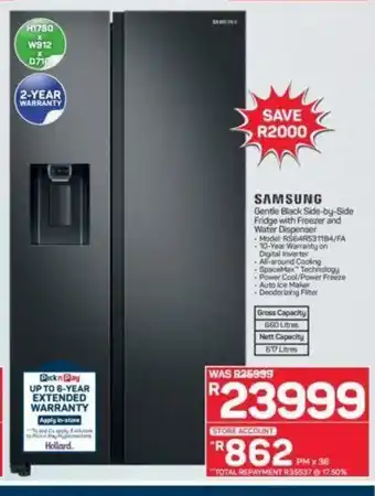 Pick n Pay Hypermarket Samsung - Gentle Black Side-by-Side Fridge with Freezer and Water Dispenser offer